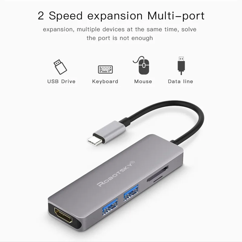 Robotsky 3 в 1 type C конвертер кабель Мужской к HDMI+ USB 3,0+ SD/TF Кабель-адаптер для Macbook huawei Matebook samsung Xiaomi