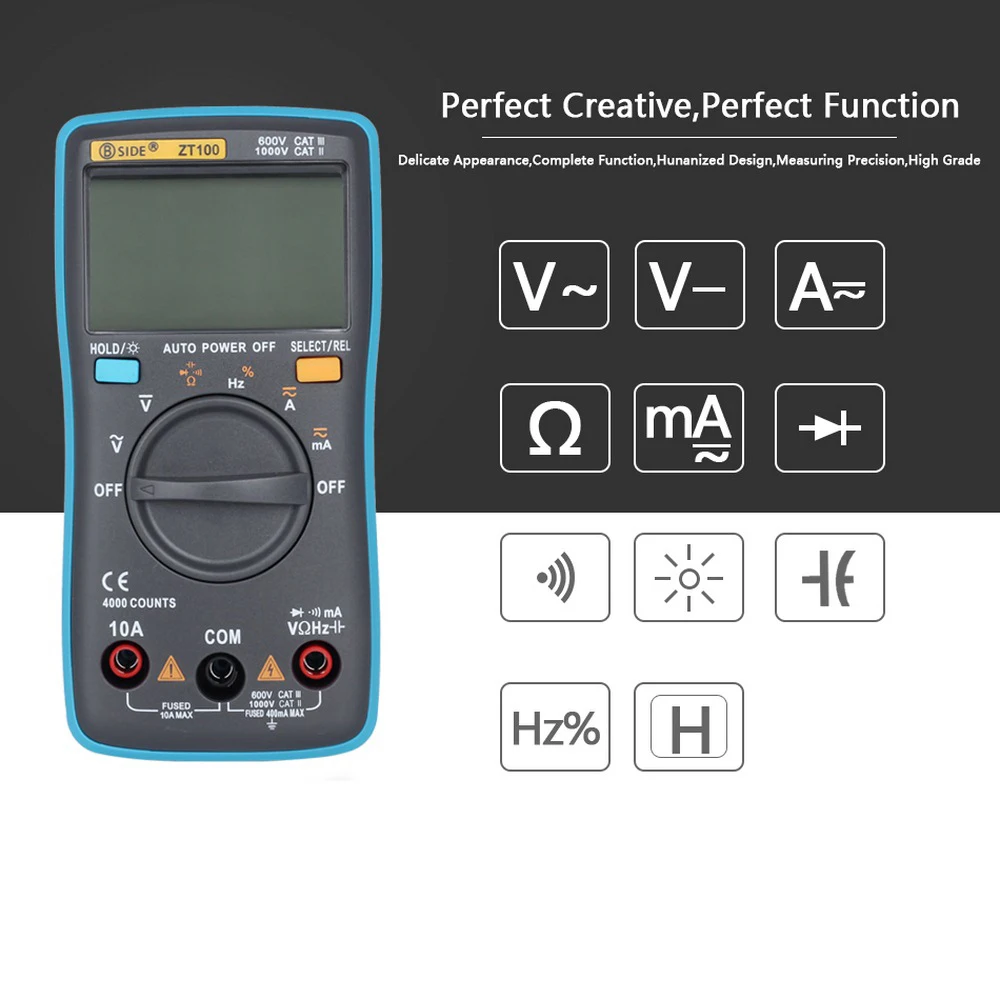 Цифровой мультиметр BSIDE ZT100 вольтметр амперметр с автоматическим выбором
