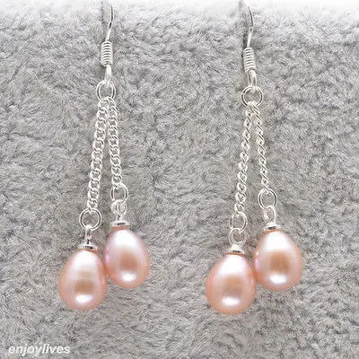 

wholesale good Hot sale Shipping 5PCS >>Genuine 6-7mm Freshwater Pink Pearl jewelry 925 Sterling Silver Hook Earrings