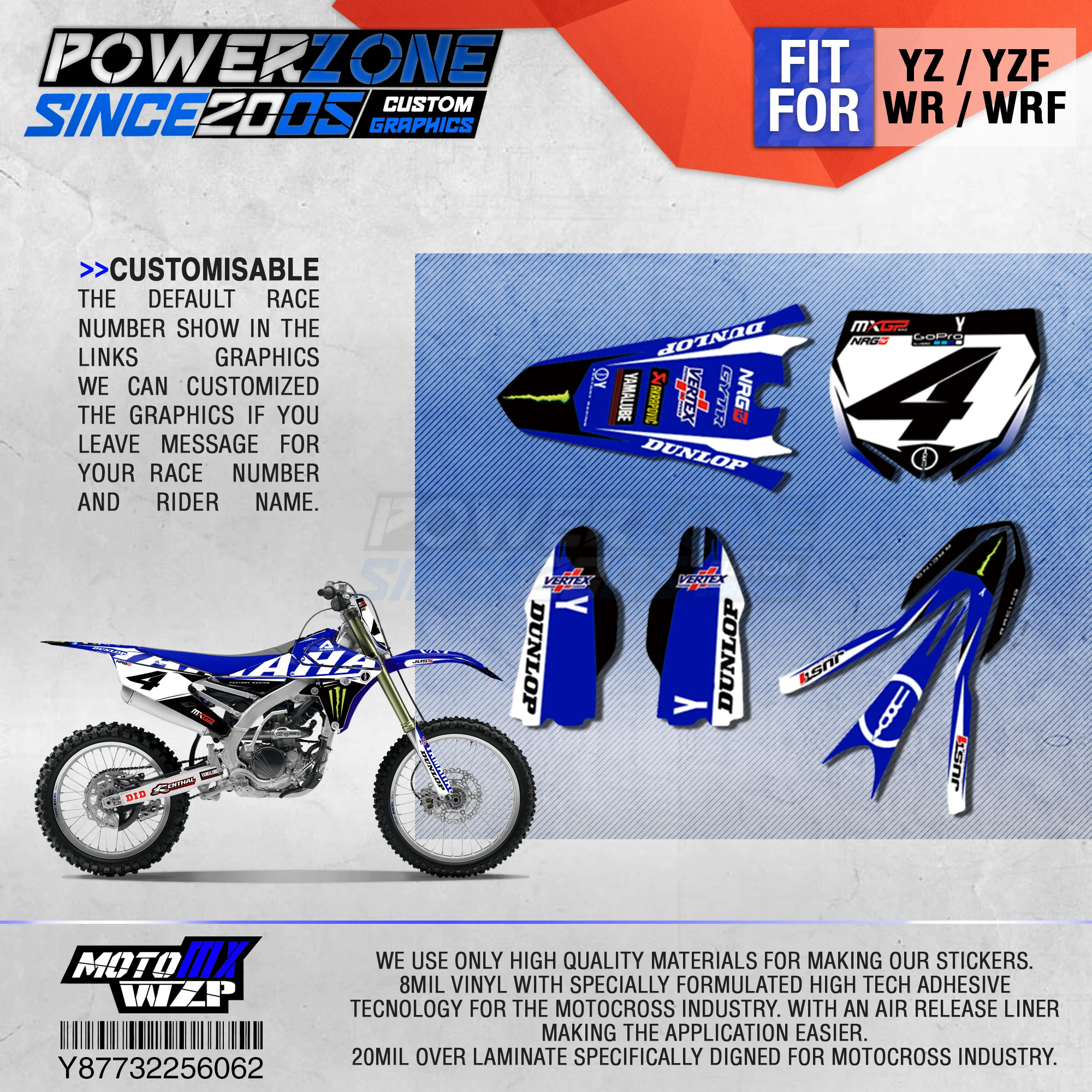 PowerZone графика команды на заказ фоны наклейки 3 м пользовательские для YAMAHA YZF250FX 14 18