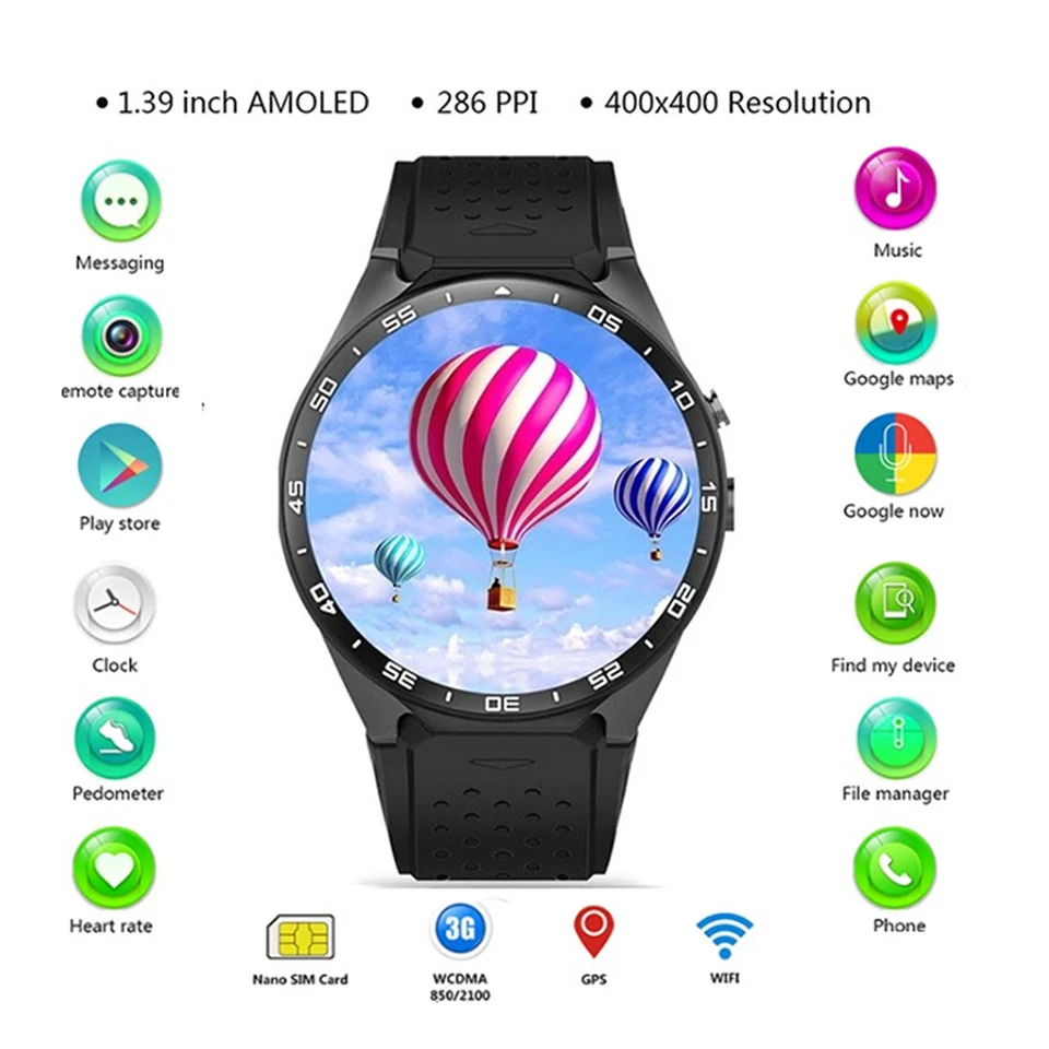 KW88 Android 5 1 39 ''экран 3g Smartwatch телефон MTK6580 четырехъядерный 512 Мб 4 ГБ gps Шагомер