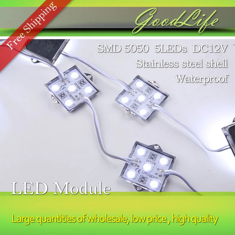 

20PCS 5050 5 LED Module DC12V lighting Waterproof Tetragonal Iron shell led modules,white color,20PCS/lot