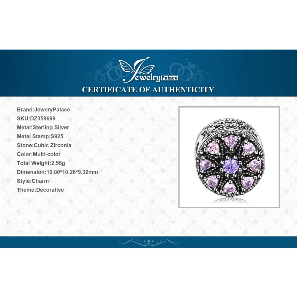 Jewelrypalace 925 Sterling Silver kaleidoscope Purple Murano Glass Cubic Zirconia Beads Charms Fit Bracelets Gift For Women | Украшения и