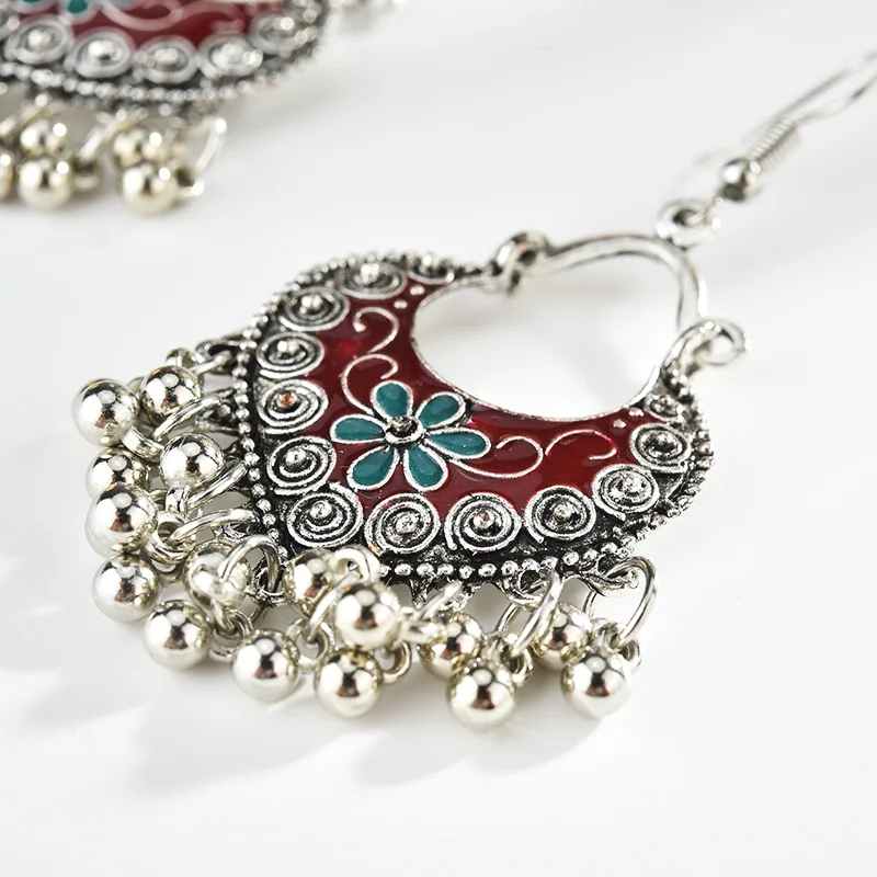 Vintage Heart Beads Tassel Drop Earrings for Women Bohemia Ethnic Antique Silver Color Flower Carved Pendant Earring Jewelry | Украшения и