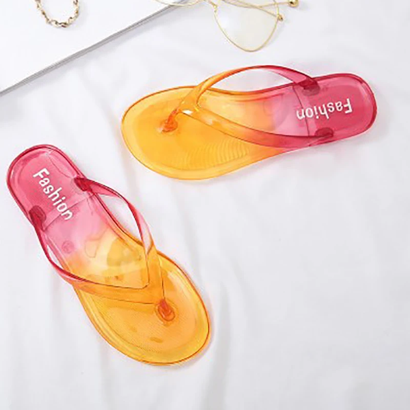 

Summer New Flip Flops Woman Lovely PVC Slipper Jelly Shoes for Women Crystal Transparent Slippers Gradient Color Ladies Sandals