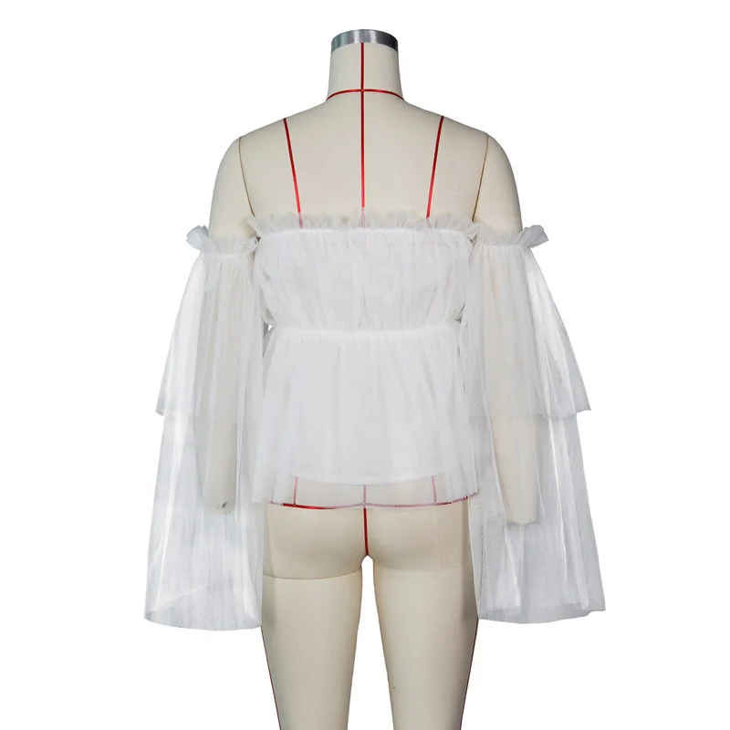 Женская прозрачная сетчатая рубашка с открытыми плечами и длинными