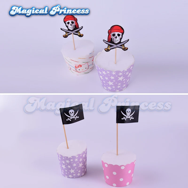 24pcs Pirate Flags for Cake Topper Skull Decoration Birthday Party Supplies | Дом и сад