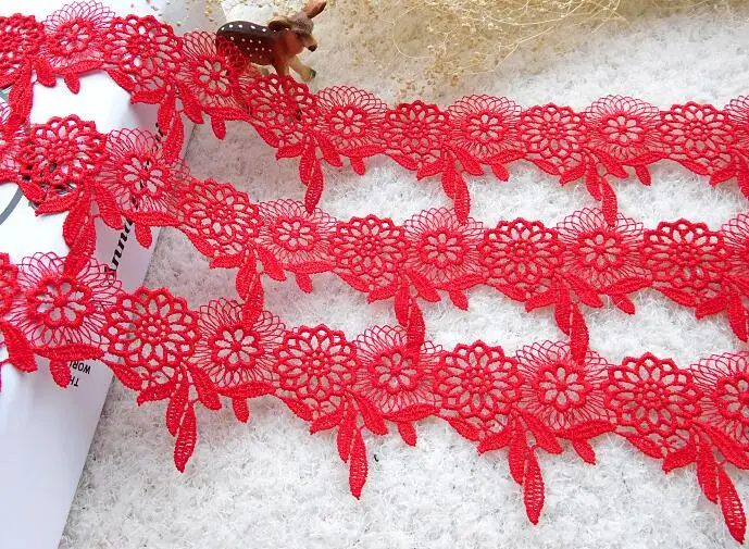 Buy 3 Meters Polyester Flower Lace Trims Black Red Ribbon DIY Necklace Garment Wedding Clothes Accessories 5.5cm Width on