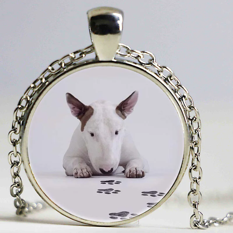 С бультерьером собакой с милыми животными фото стекло на длинной цепочке в стиле