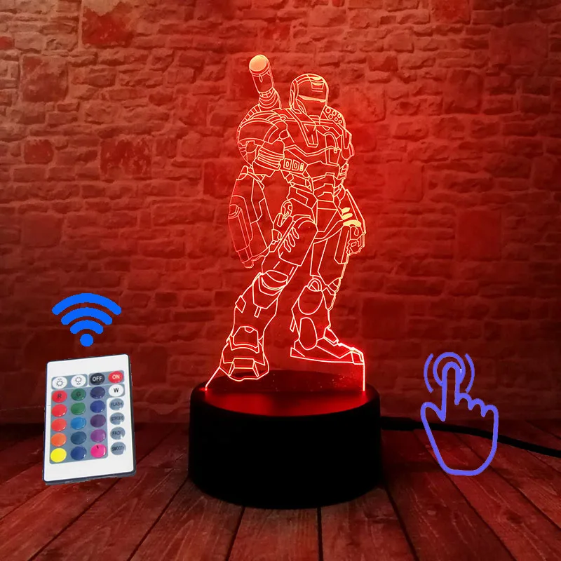 Remoter and Touch 6 С героями комиксов Марвел, фигурка железного человека 3D Иллюзия светодиодный стол Ночной светильник 7 цветов Изменение светильник Мстители супергероев с принтом «Железный человек», Figuras светильник обучающая игрушка - Цвет: Remoter and Touch 6
