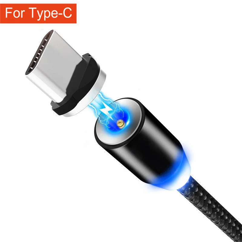 Type C Black 1 м 2 м длинный Магнитный светодиодный кабель для зарядки iPhone X Xs Max XR 7 8 6 6S 5 5S type C/Micro USB Android galaxy S8 S9 Plus зарядное устройство для телефона - Цвет: Type C Black