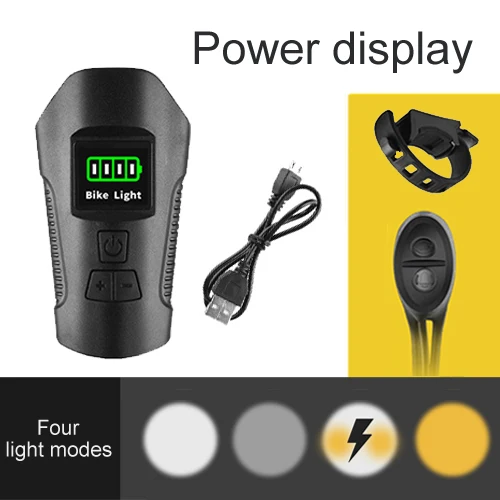 Display black Велосипедный светильник, перезаряжаемый через Usb, светодиодный, дорожный, передний, вспышка, светильник, Аксессуары для велосипеда, компьютер, одометр, колокольчик, динамик, 3 в 1 вариант - Цвет: Display black