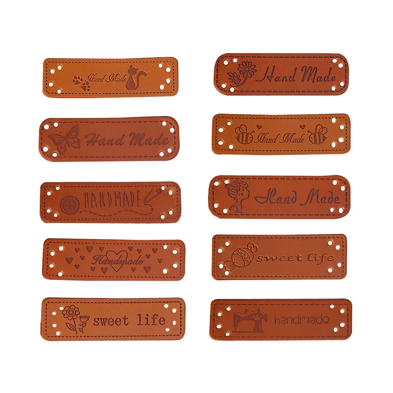 33pcs Hand Made Labels 1.5x6cm Clothes Garment embossed PU Leather Handmade Tags Jeans Bags Shoes DIY Sewing Supplies | Дом и сад