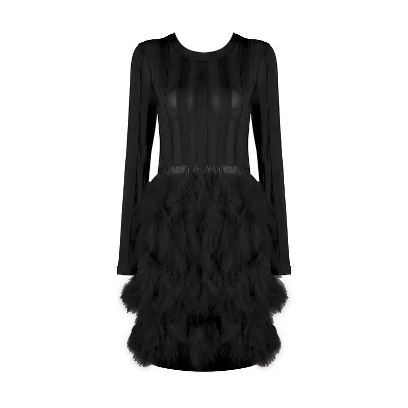 Новинка 2017 черный белый красный длинный О образным вырезом сетки Перья Длинные