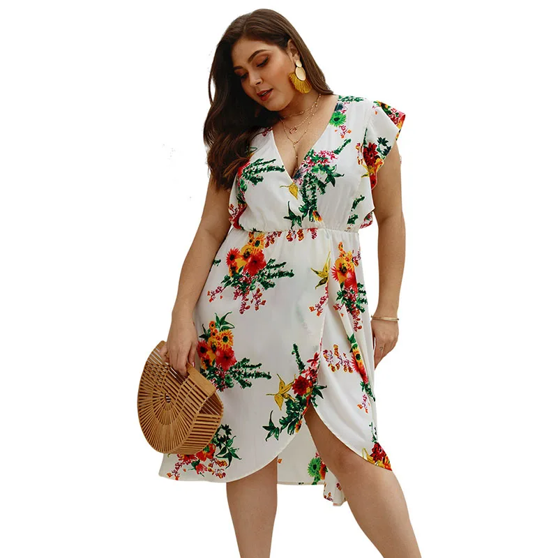 Женское свободное платье без рукавов Повседневное с принтом и V образным вырезом