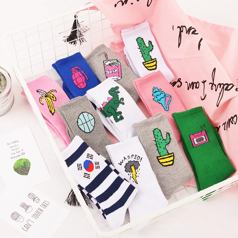 Женские хлопковые носки в стиле Харадзюку с изображением кактуса