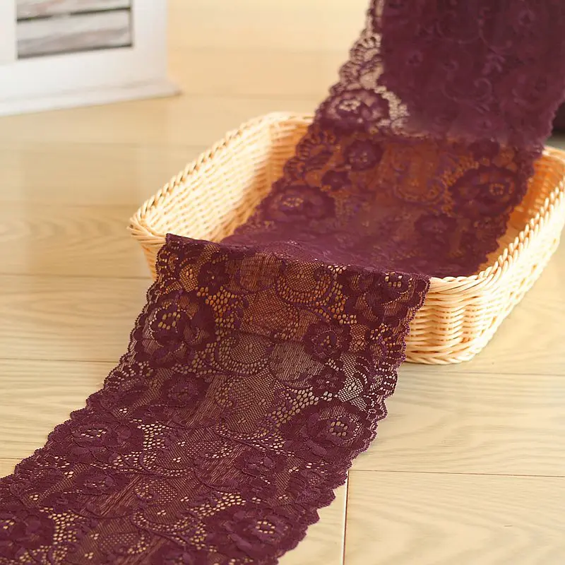 Широкая эластичная кружевная отделка глубокого пурпурного цвета, ручной работы, шириной 17 см, 2 ярда в упаковке, для украшения волос и нарядов свадебных платьев и юбок.