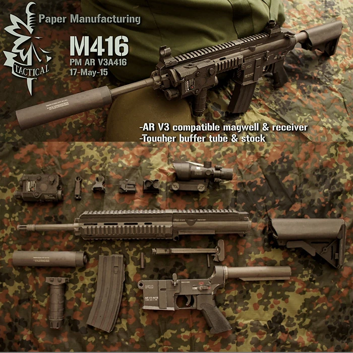 3D пазл HK416 бумажная модель пистолета M416 пистолет автомат в масштабе 1:1 съемная
