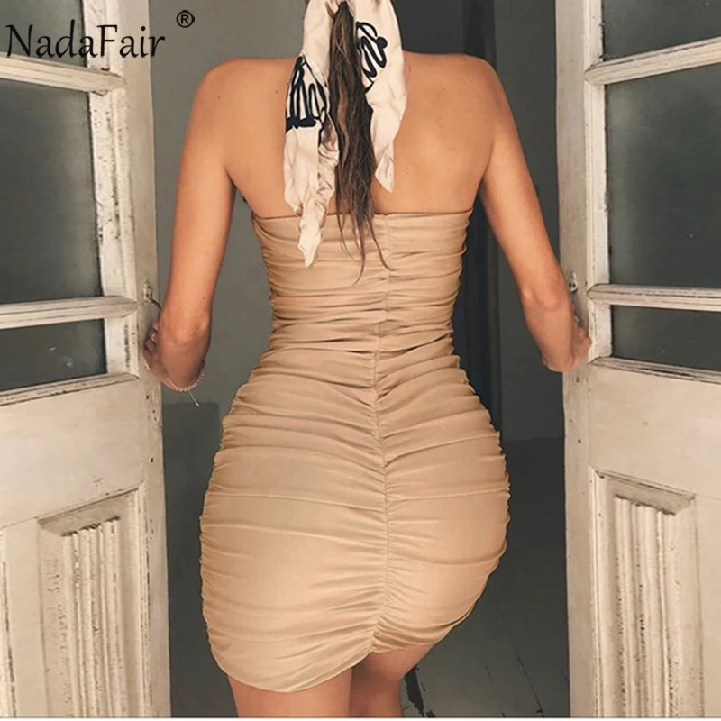 Nadafair Backless Off Shoulder Summer Sexy Party Bodycon Dress Women Strapless Wrap Ruched Black White Mini Club Tube Dress|Женские