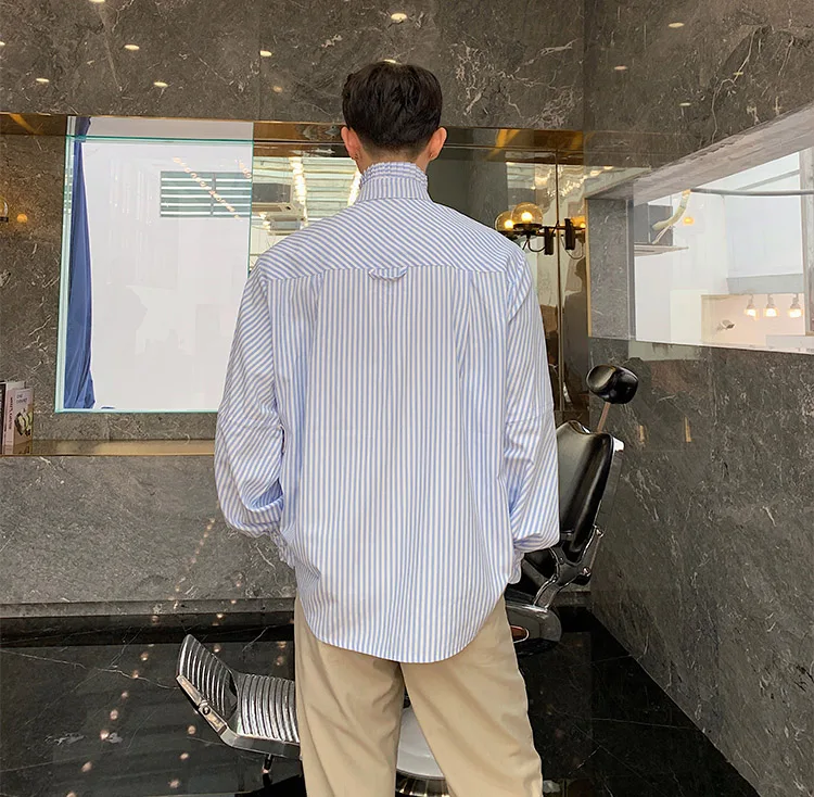 Новая мужская рубашка с галстуком и стоячим воротником Повседневная в полоску