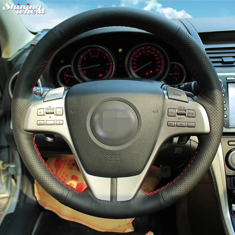 BANNIS сшитый вручную черный кожаный чехол на руль для старой Mazda 6 2009 | Автомобили и