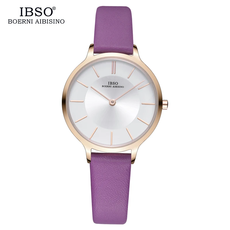 Purple IBSO женские часы 8 мм ультра-тонкие наручные часы роскошные женские часы модные Montre Femme кварцевые часы Relogio Feminino - Цвет: Purple