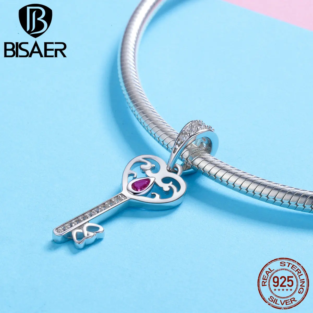 Сердце Ключ Настоящее 925 пробы серебряный ключ сердца талисманы Кристалл CZ кулон бусины подходит для браслетов DIY ювелирных изделий ECC791