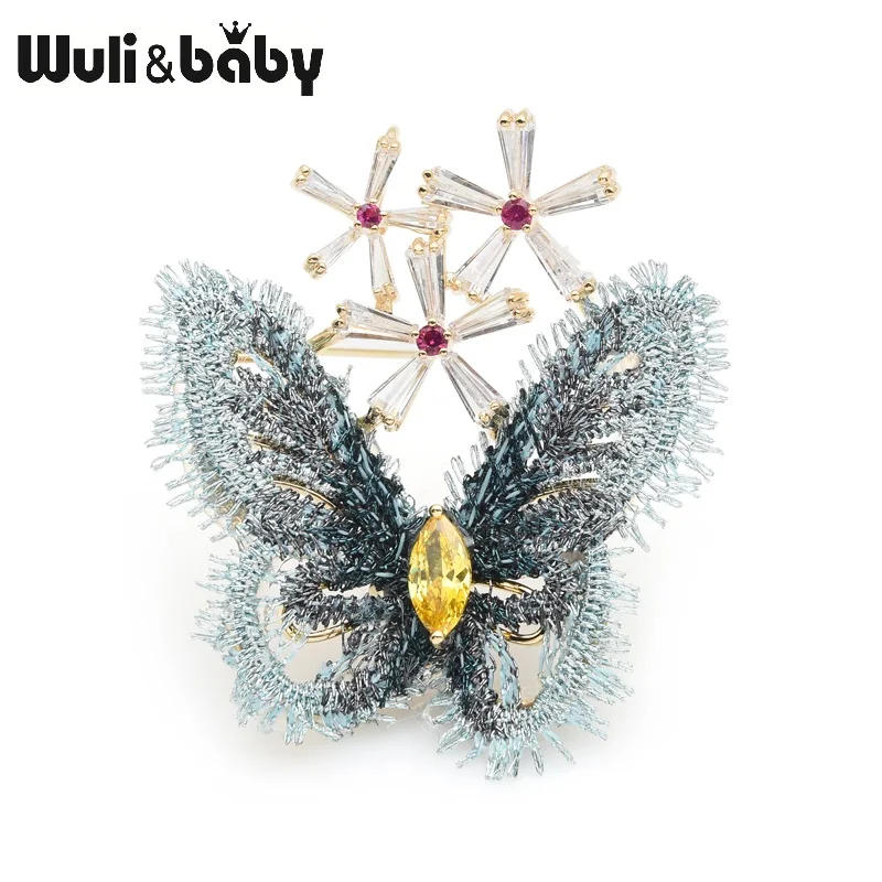 Wuli &amp baby Дворцовый стиль голубая кружевная ткань броши в виде бабочки брошь