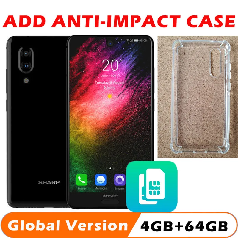 Смартфон SHARP AQUOS S2 C10 5,5 дюймов FHD+ SDM630 восьмиядерный 2,2 ггц 4 гб озу 64 гб пзу 2700 мач 4G FDD_LTE - Цвет: Add Anti-Impact Case