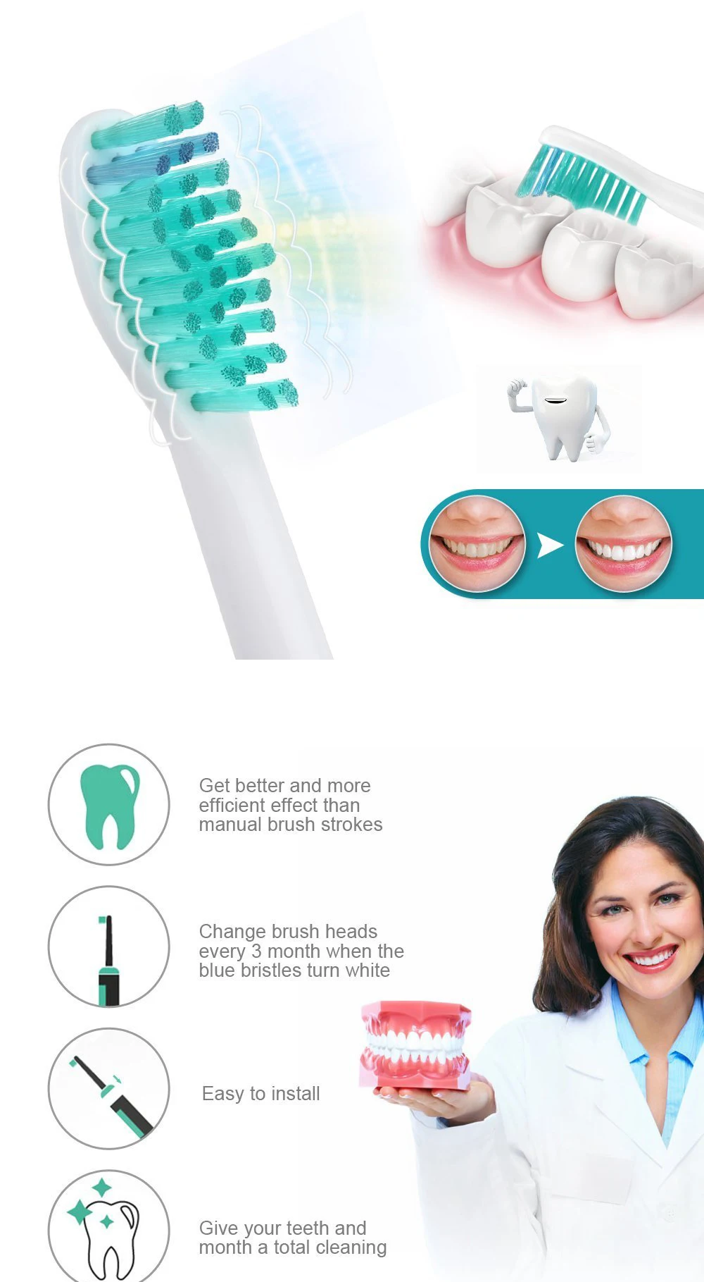 4 шт Сменные головки для электрической зубной щетки для Philips Sonicare HX6014 DiamondClean FlexCare proresyota HX6064 HX6930 HX9340