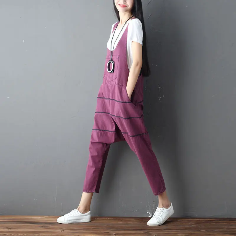 Женский комбинезон на бретельках шаровары без рукавов Свободный синий джинсовый