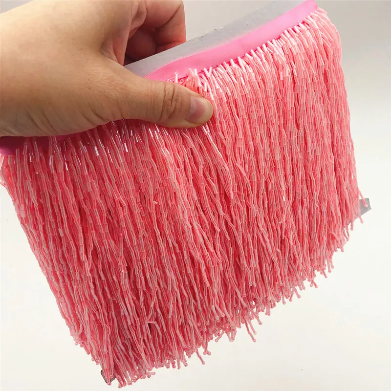5Meter wholesale 15cm(6inches) heavy Glass Gold color Seed Beaded Fringe Lamp Costume Trim Crafts