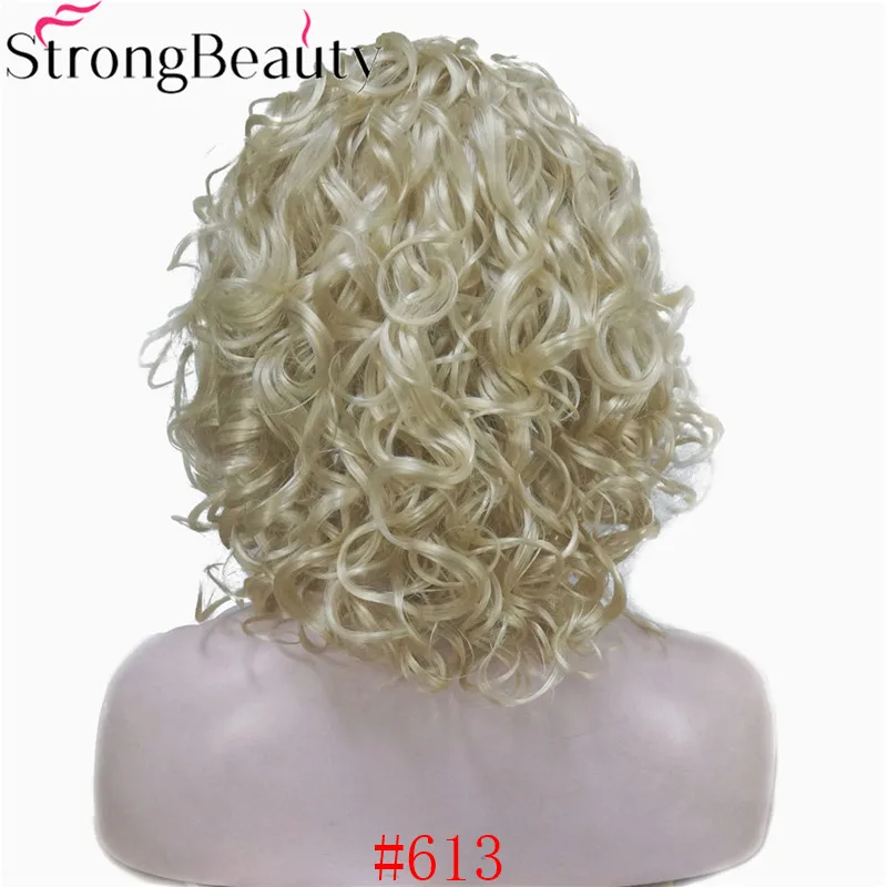 StrongBeauty Короткие вьющиеся синтетические парики с повязкой на голову женские черные/красные/светлые/коричневые парики 3/4 половина парик для женщин