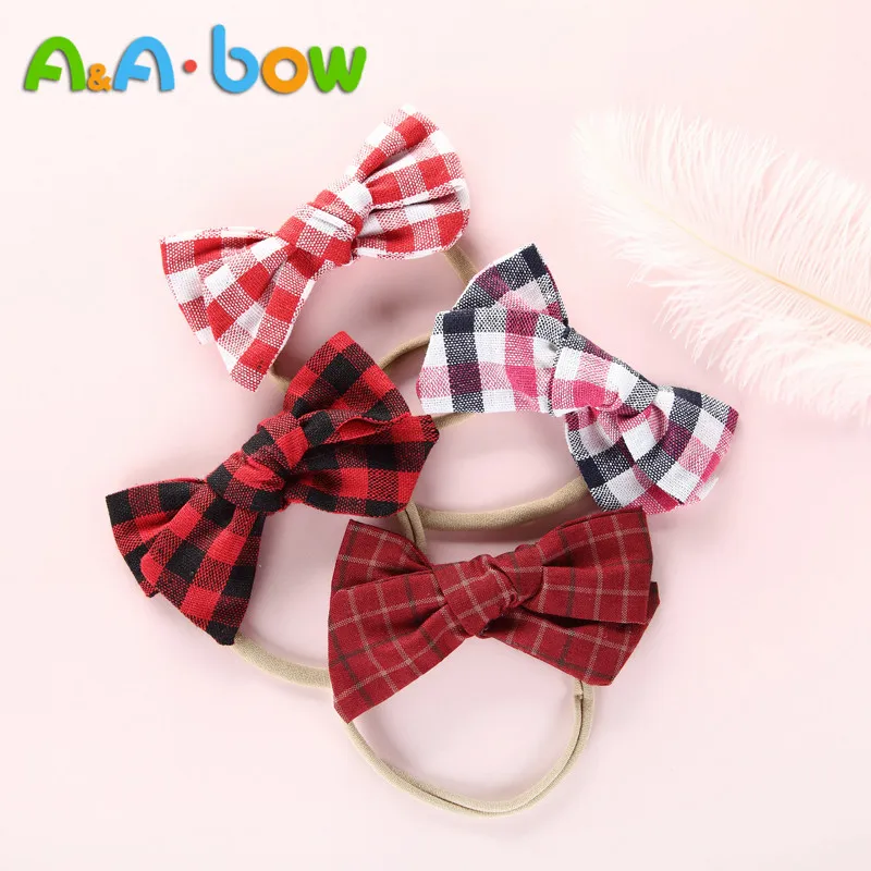 1PCS Plaid Bow Hair Band Baby's Nylon Headband Baby`s Girl Elastic Cute Tiara Accessories HairBand | Детская одежда и обувь