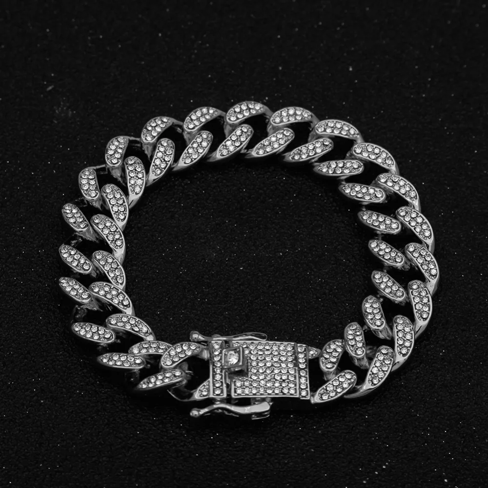 BLING KING, 13 мм, набор из цепочки и браслета с кубаном из Майями и кубинским кубаном, полностью покрытые льдом, стразы, шикарный комплект ювелирных изделий в стиле хип-хоп