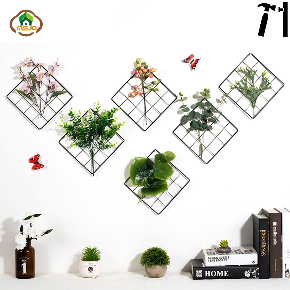

Msjo Storage Holders Iron Shelf Flowers Plants Storage Rack Nordic Style Shelf Wall Metal Grids DIY Home Decor Storage