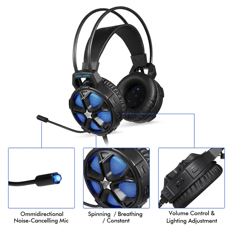 Оригинальный прохладный 2000 игровая гарнитура с микрофоном светодиодный для PS4 XBox
