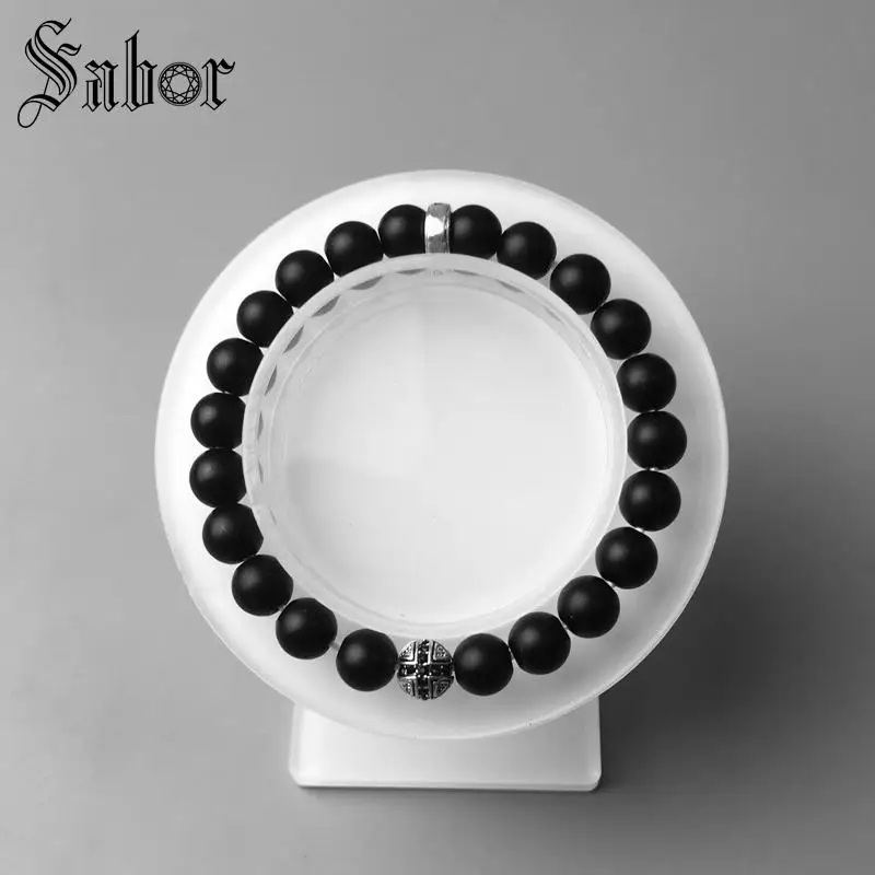 Женский браслет с перекрестными обсидиановыми бусинами новый черный серебряный