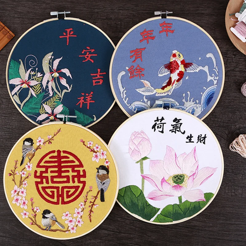 Китайский сделай сам Набор для вышивки с обручем цветочным принтом рукоделия