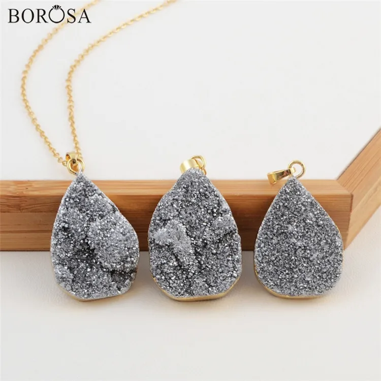 only pendant BOROSA/Повседневная Золотая цветная слеза, смешанные цвета, Серебряное титановое ожерелье с подвеской Druzy, Прямая поставка - Окраска металла: only pendant