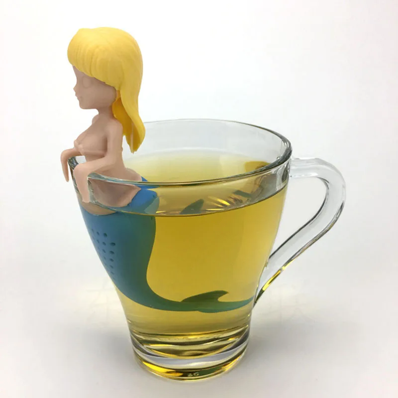 Yellow Hair Русалочка для заварки чая Силиконовая Сумка Многоразовые ситечко чайник с фильтром Infusers чайная ложка чайный лист травяной инструмент дропшиппинг - Цвет: Yellow Hair