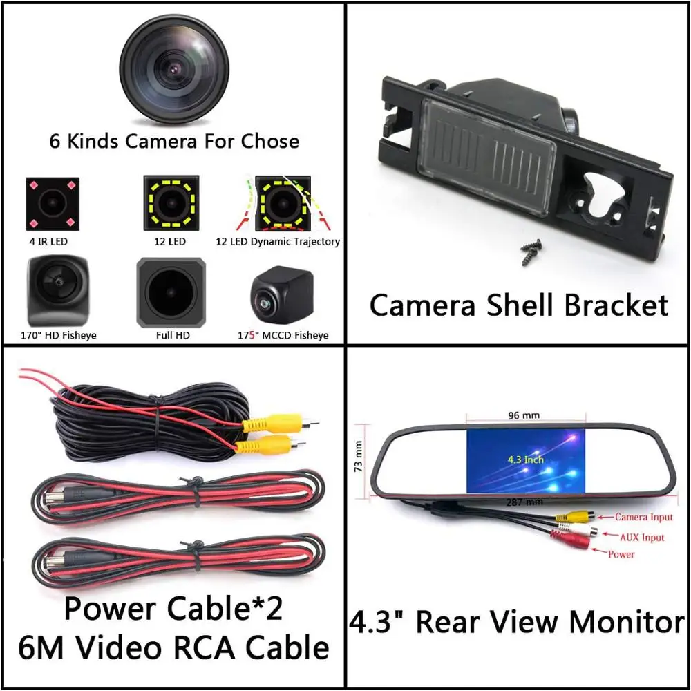 Camera 4.3 Mirror 175 градусов MCCD рыбий глаз 12LED HD камера заднего вида для hyundai New Tucson IX35 Buick Regal Chevrolet Malibu автомобильный парковочный монитор - Название цвета: Camera 4.3 Mirror