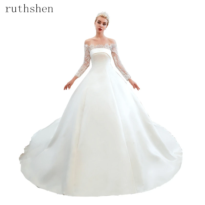 2020 сатиновое свадебное платье бальное с открытыми плечами кружево длинное