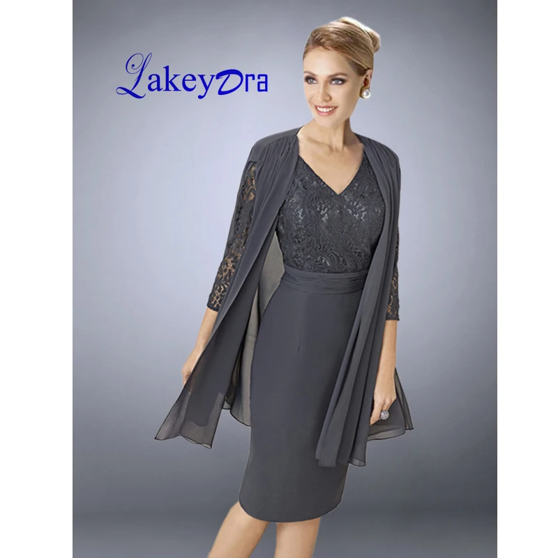 Lakeydra/серые кружевные платья для матери невесты куртка шифоновая до колена