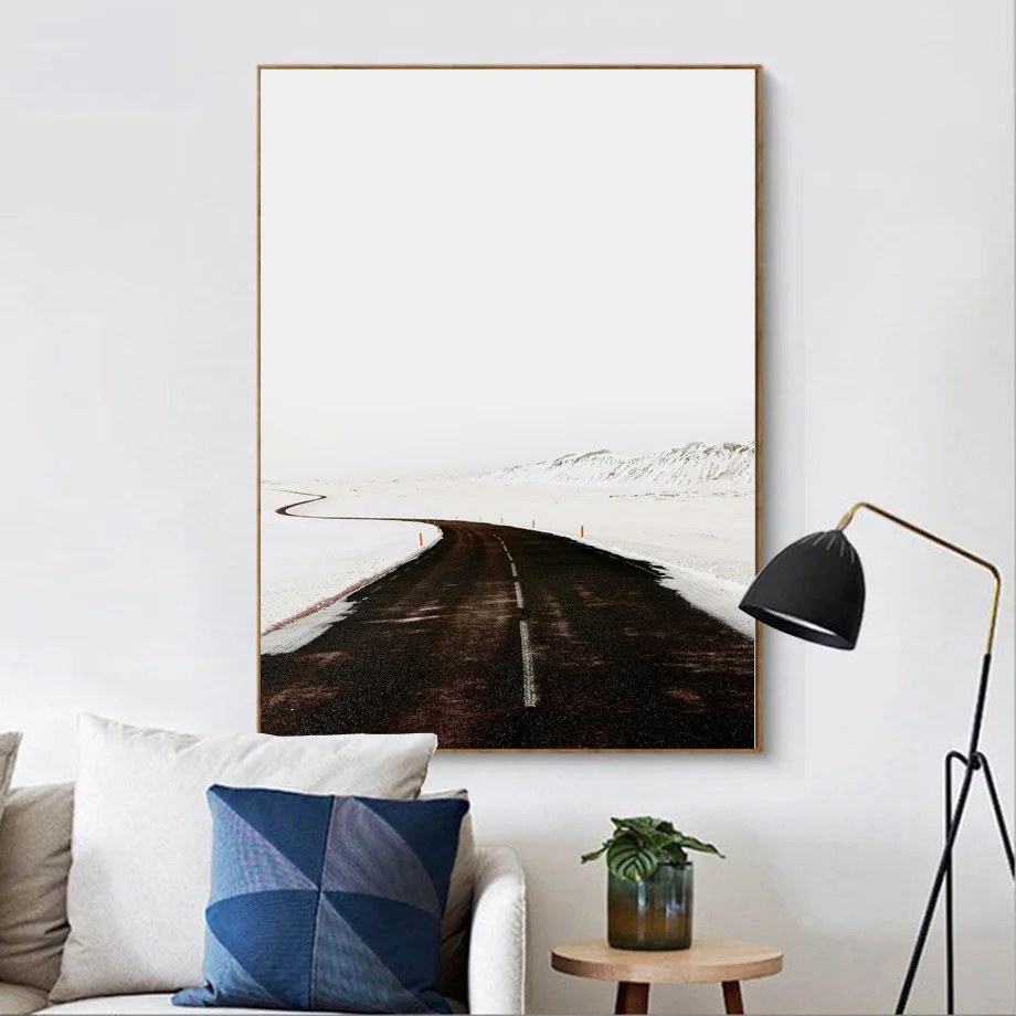 Озеро горная дорога линия Рисование девушка настенная живопись холст