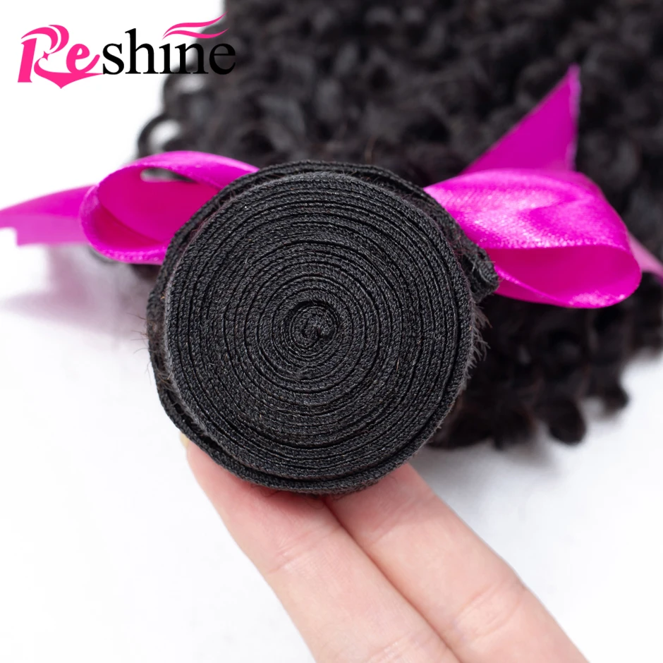 

Reshine Hair Peruvian Human Hair Bundles With Closure Natural Color Remy Kinky Curly Hair Weave 3 Bundles With 4x4 Lace Closure