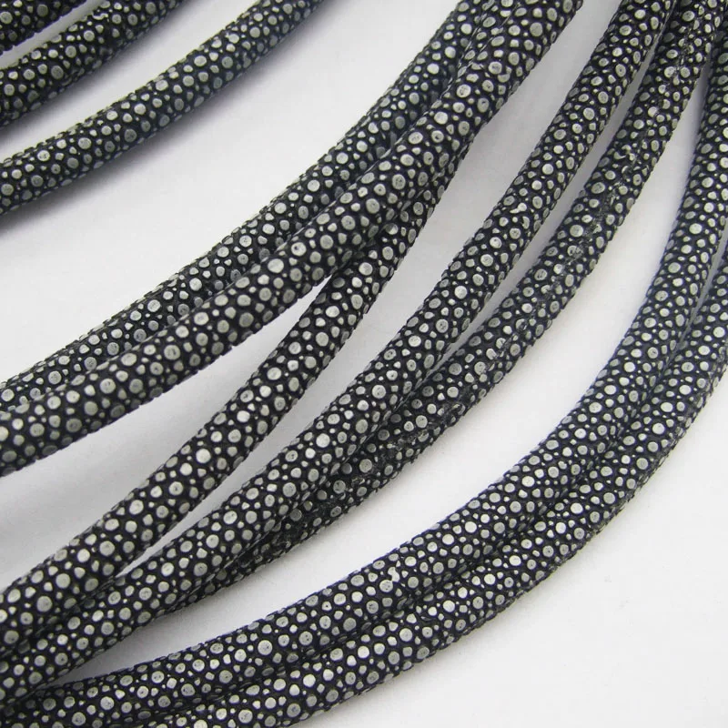 

1 Meter 6mm White Dots Pebble Shape Imprint PU Leather Cord Jewelry Findings