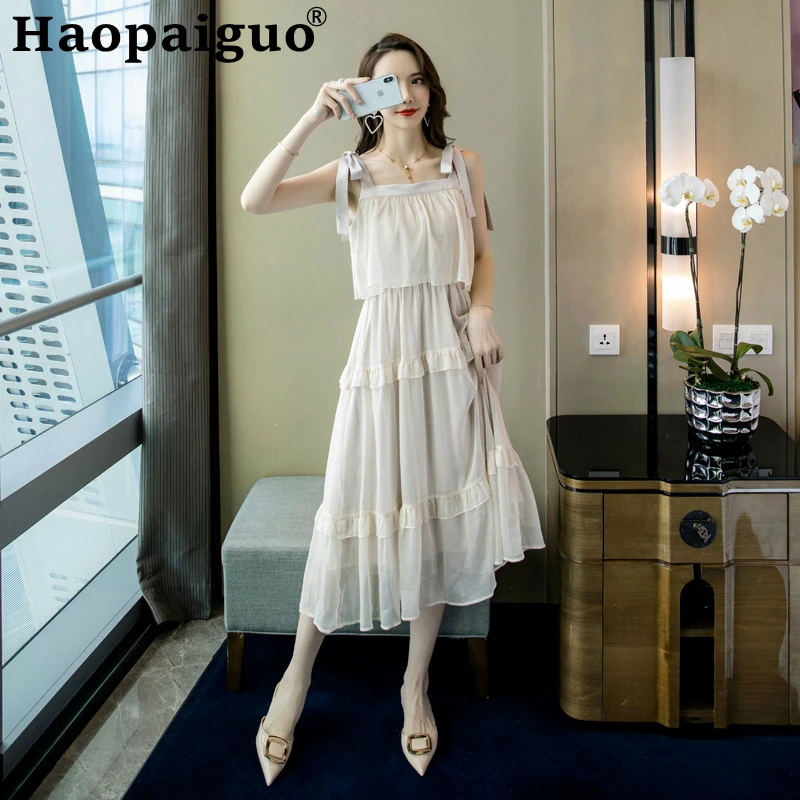 Женское повседневное Элегантное платье без рукавов в Корейском стиле однотонное