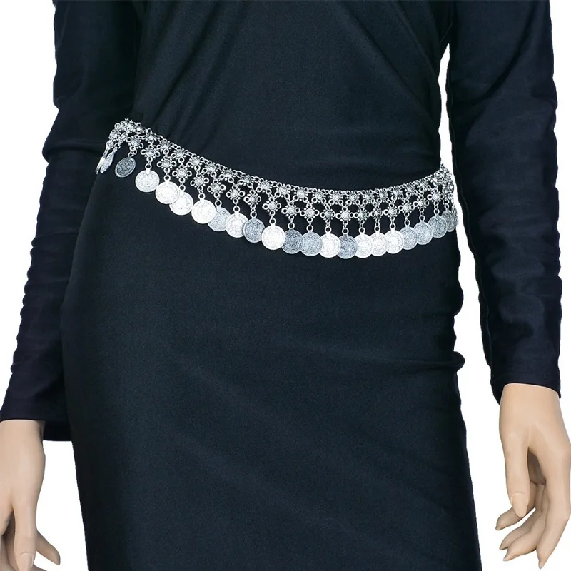 Старинные антикварные Серебряная монета подвеской с кисточкой для живота талии