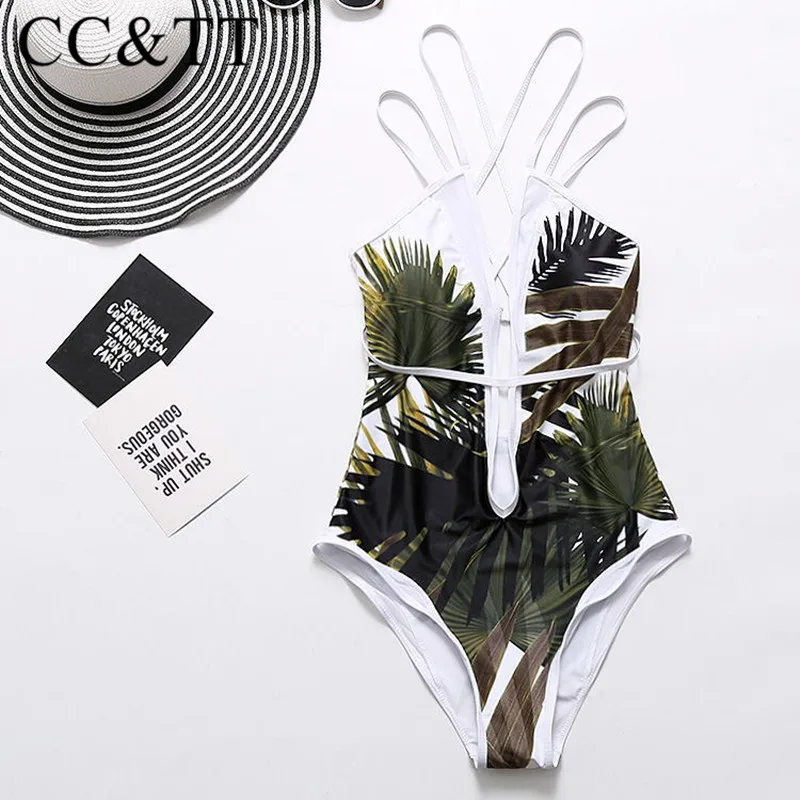 CC & TT женский Гавайский цельный пляжный купальник с принтом листьев без бретелек